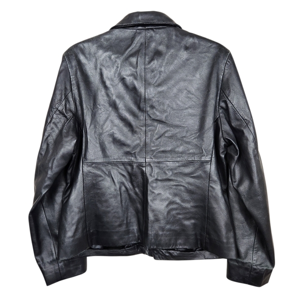 Saguaro Black 100% Leather Jacket Wide Collar Distressed Faded Womens Size L - Picture 5 of 11